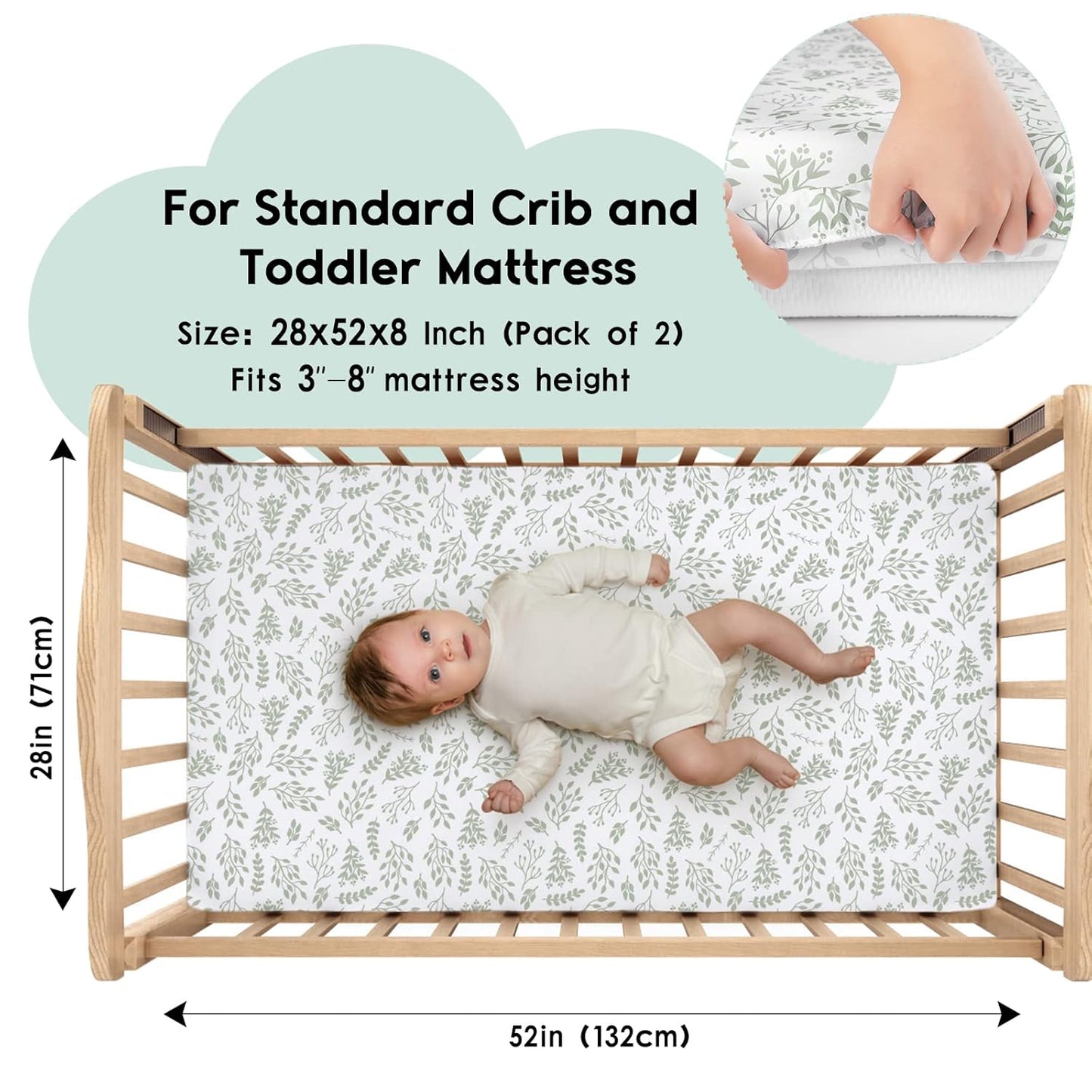 Yoofoss Baby Crib Sheets for Boys Girls, Fitted Crib Sheet 2 Pack for Standard Crib and Toddler