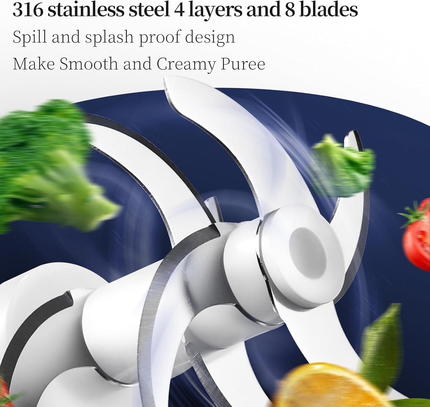 Baby Food Maker Mini Cute and Small Food Processor Puree Blender Grinder Chopper with 2 Glass Bowls(0.6L+0.3L) 8 Blades Electric (Without Battery) -2 Bowls