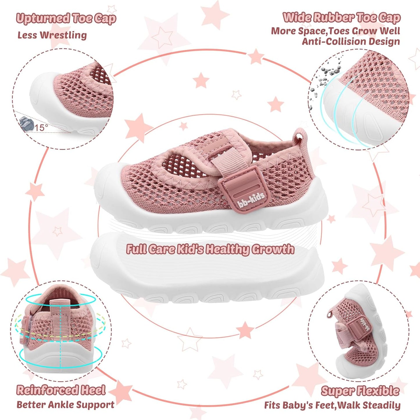 Baby Walking Shoes Toddler Girl Boy Soft Sole Breathable Mesh Slip on Summer Wide Shoes Infant Flexible Lightweight Non-Slip Safer Causal Tennis Shoes Toddler First Walkers Shoes Rubber Soles Outdoor