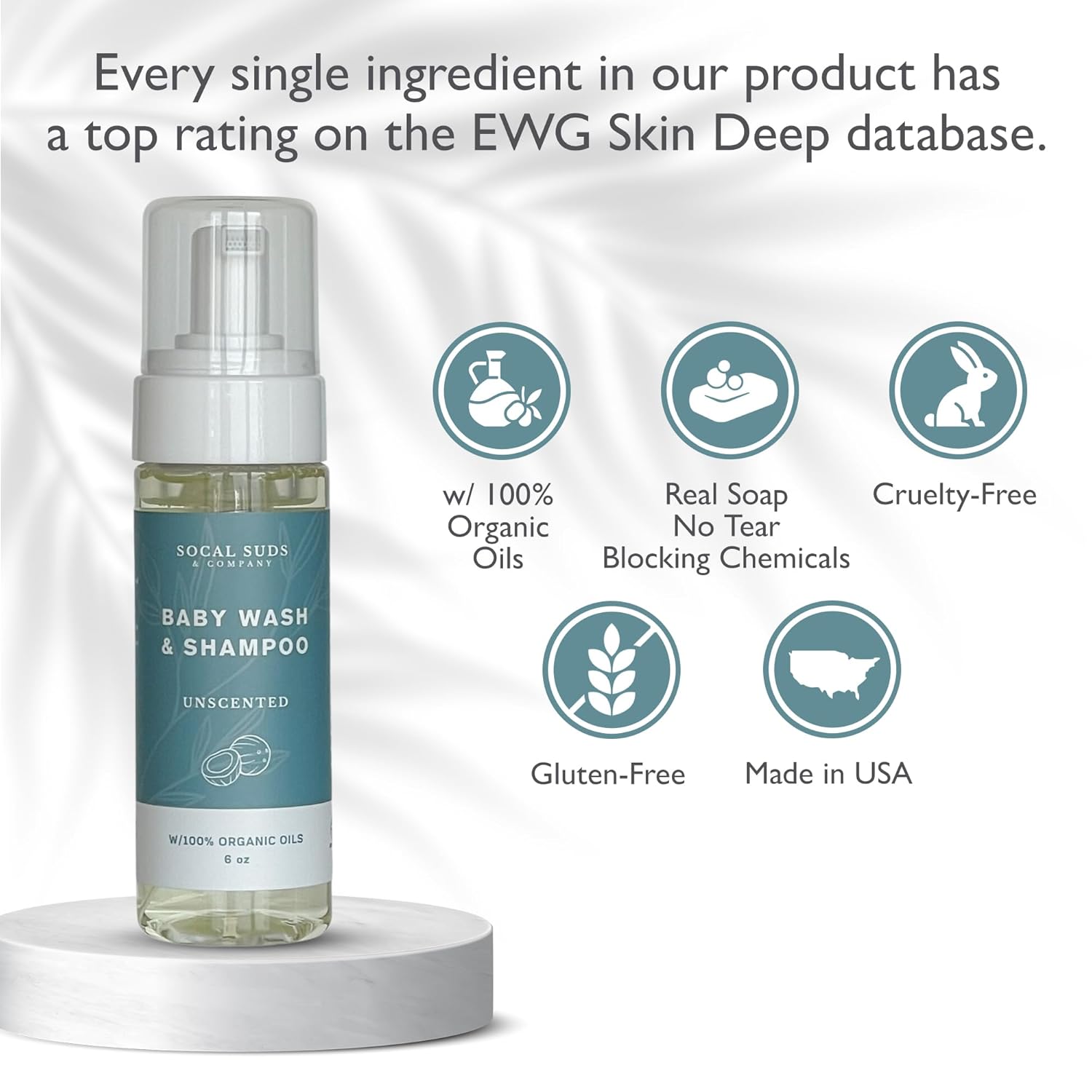 SoCal Suds & Company Gentle Botanical Baby Wash for Sensitive Skin - 2-in-1 Organic Foaming Shampoo