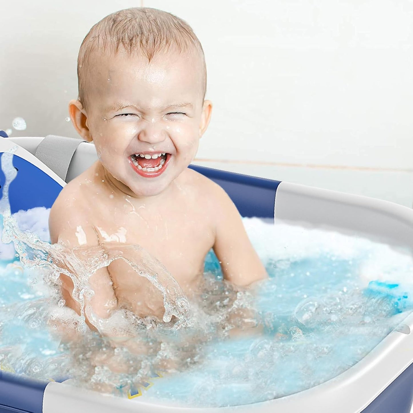 TPN Collapsible Baby Bathtub, Baby Bath Tub with Soft Cushion & Real-Time Thermometer, Baby Bathtub