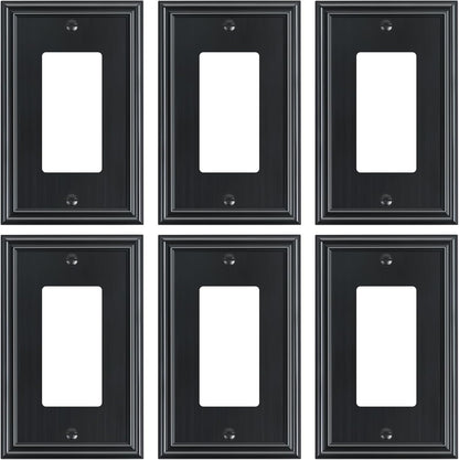 6-Pack Decorator Outlet Cover Plate, Black Decorative Switch Plates and Outlet Covers, Durable Zinc Alloy Wall Plates for Electrical Outlets, Receptacle, GFCI Outlet, Dimmer Switch