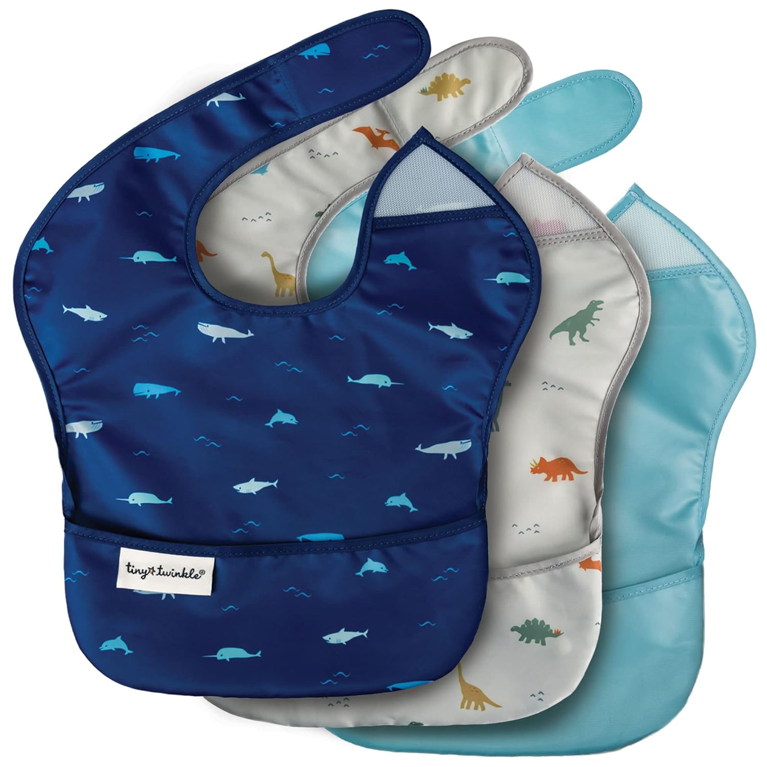 Tiny Twinkle Mess Proof Baby Bibs for Eating - Waterproof, Wipeable Bibs - Toddler Bibs - Travel