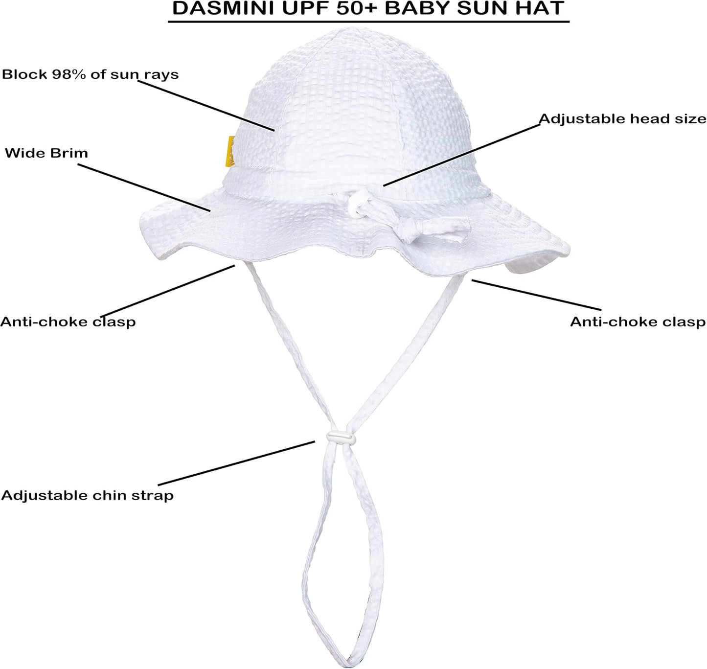 Baby & Toddler Wide Brim Sun Hats UPF 50+ Sun Protection Bucket Cap Cute Adjustable Hat in Seersucker