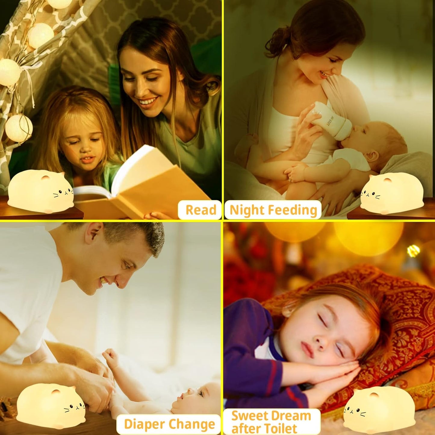 Tremdwoto Cat Night Light for Kids,Cute Colorful Night Light Baby Girl Squishy Night Light Lamp 3 Hour Timer Kitty Light USB Rechargeable Nursery Lamp Nightlight ，Gifts for Boys and Girls