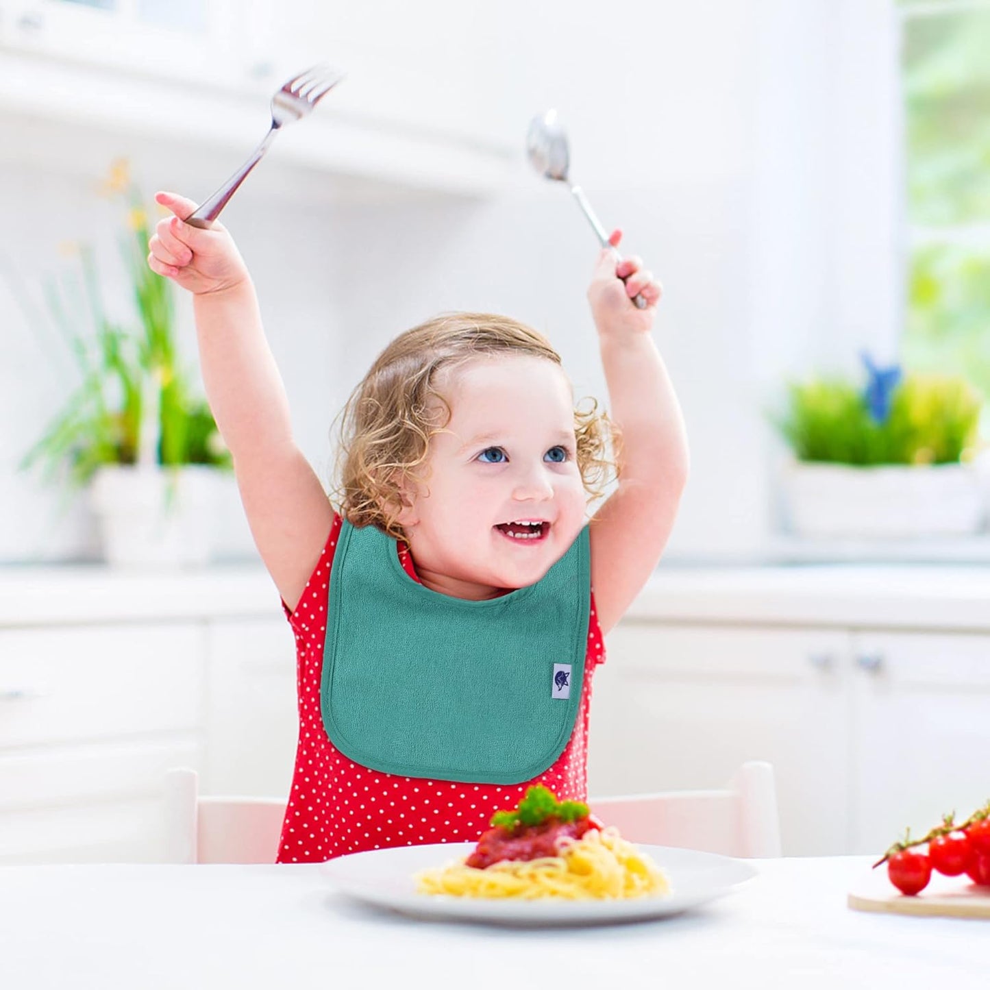 SPINFOX Waterproof Baby Bibs for Girls, Boy, Unisex Drool Bib Cotton Solid Knit Infant Feeding Bibs