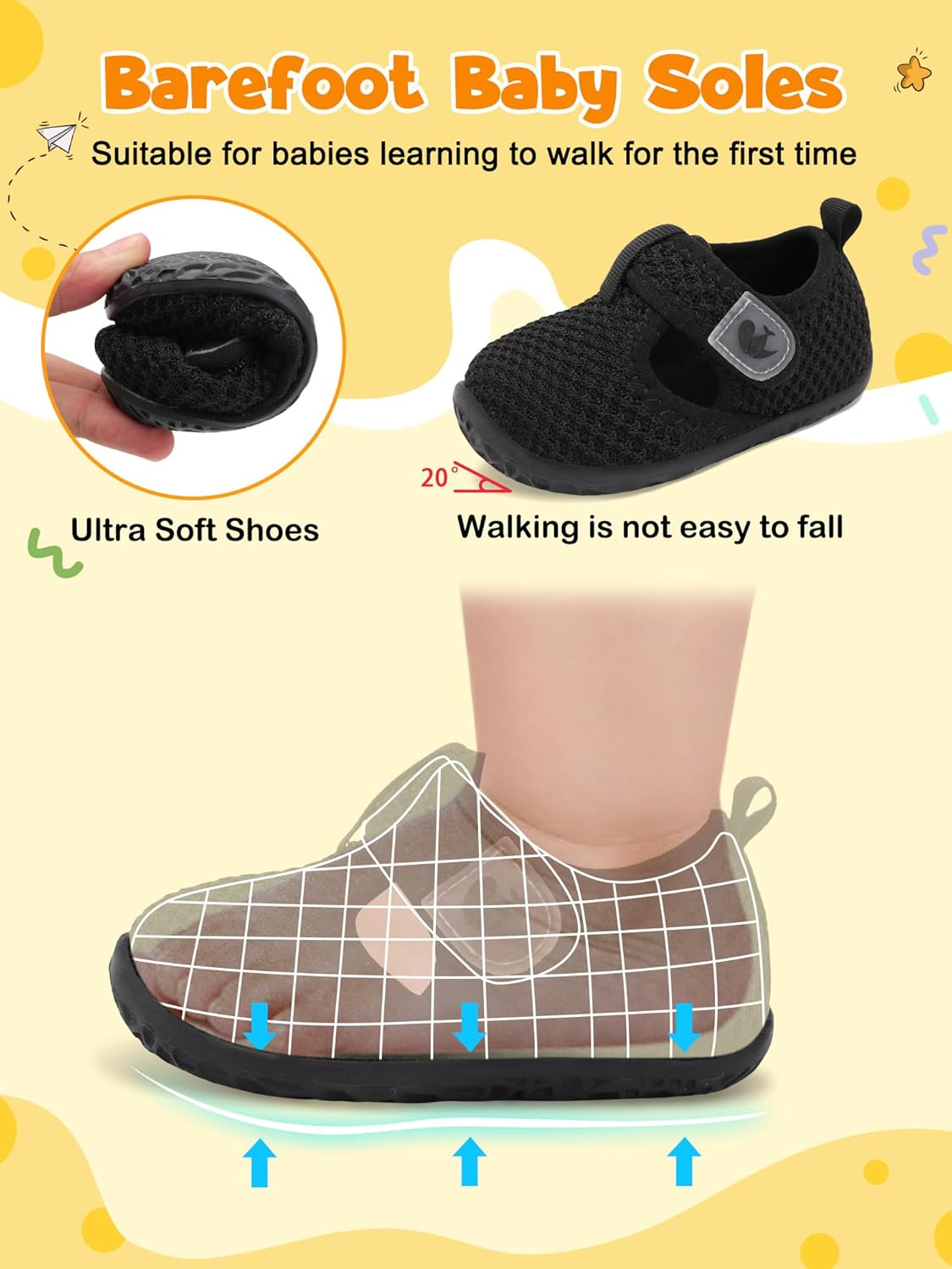 FEETCITY Barefoot Baby Shoes Girls Boys Walking Shoes Infant Sneakers Lightweight Flexible Newborn Dress School Shoe