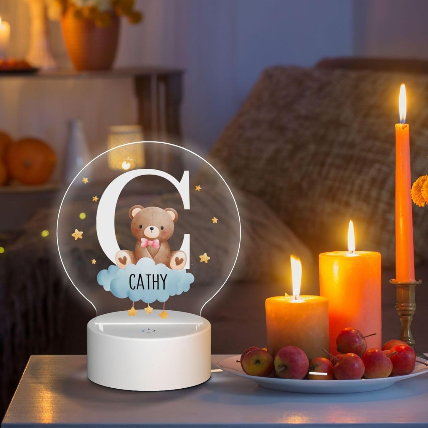 Personalized Cute Forest Animal Night Light for Kids,Custom Name Touch Control Nursery Lamp,3 Color Changing Acrylic Glow Light for Baby Boys,Girls,Toddler Bedroom Decor