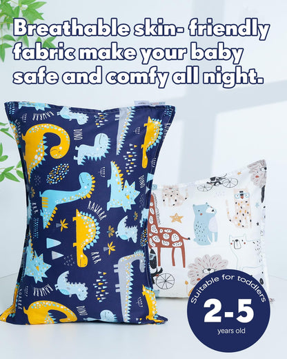 ALVABABY Toddler Pillowcases 2 Pack Organic Cotton Kids Pillow Cover Fit 13"x 18" or 12"x18" Envelope for Girl Boy Sleepy Travel