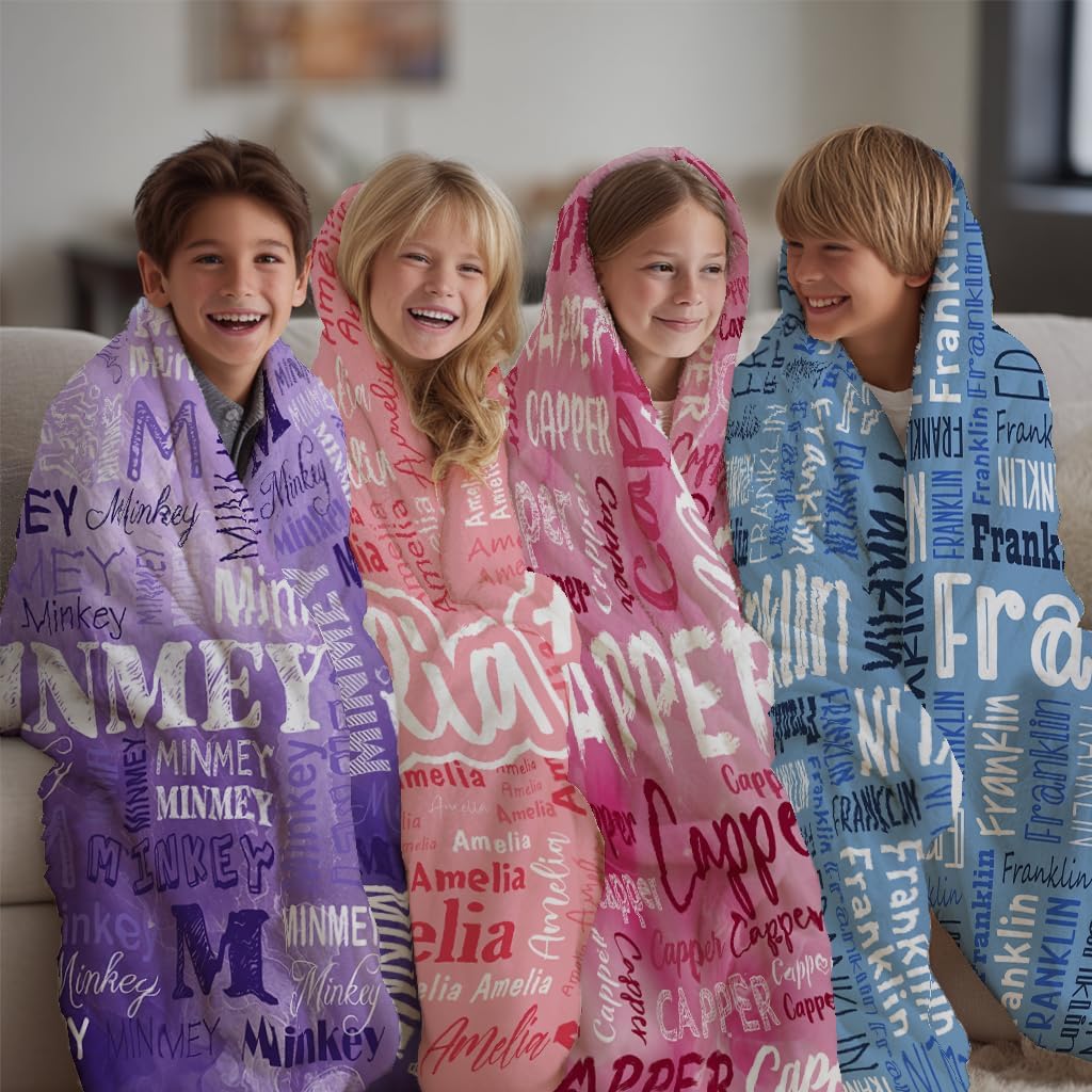 Personalized Name Blankets Kids Custom Baby Blanket with Name Customized Blankets for Girls Boys Adult
