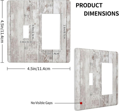 Outlet Covers Rustic Vintage White Wood Grain 1 Toggle 1 Rocker Combination Decorative Wall Plate Electrical Switch Plates Light Switch Cover Plate for Farmhouse Home Decor