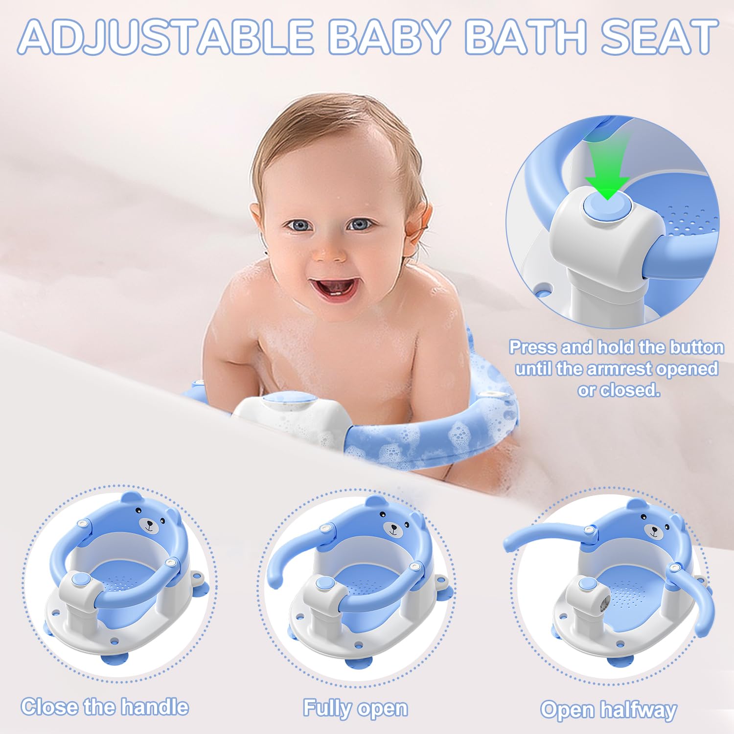 Baby Bath Seat for Babies 6 Months & up, Non-Slip Toddler Bath Seats for Babies Sitting Up, Safe