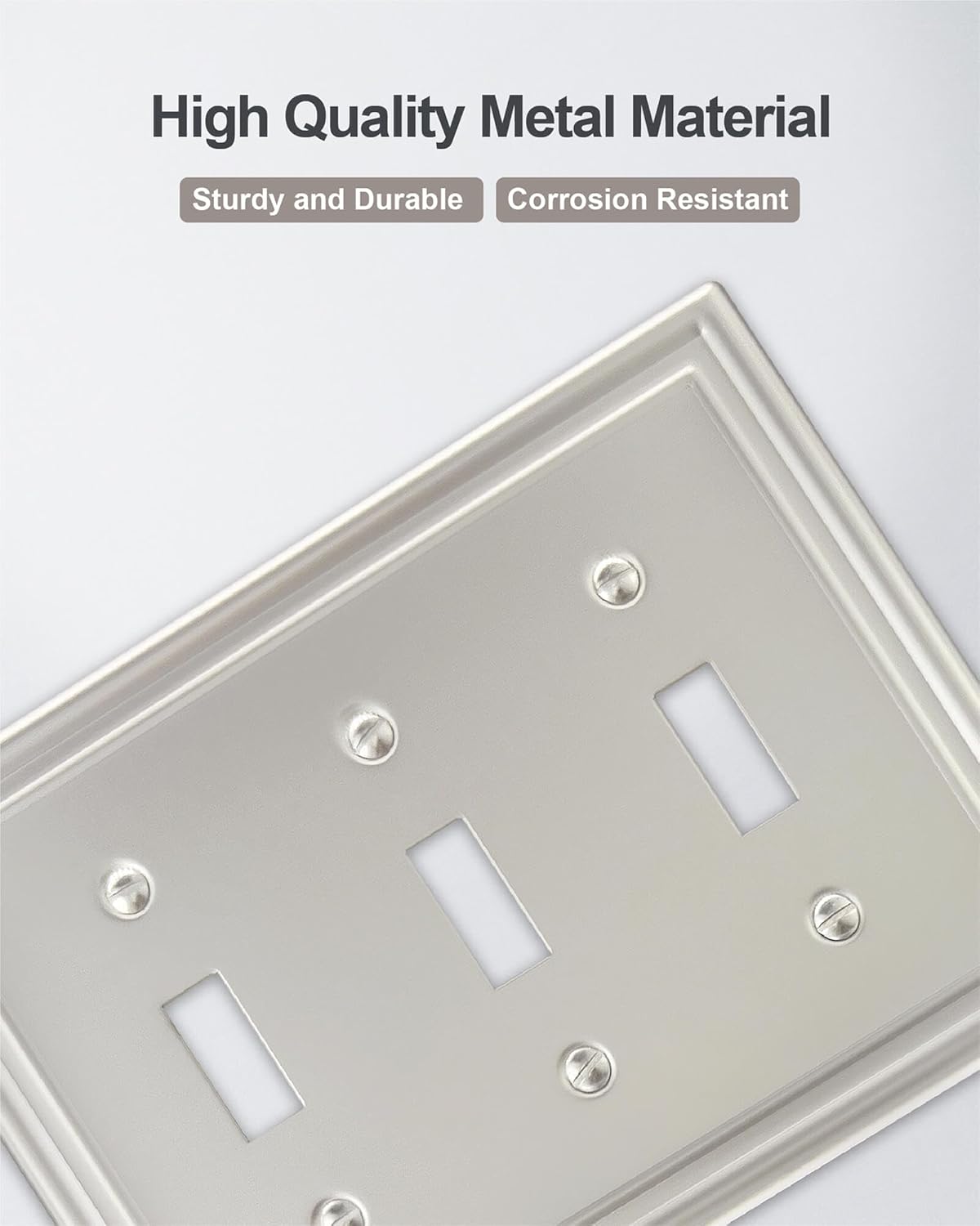 2-Pack Triple Toggle Wall Plate, Satin Nickel Light Switch Cover, Metal Switch Covers Wall Plate