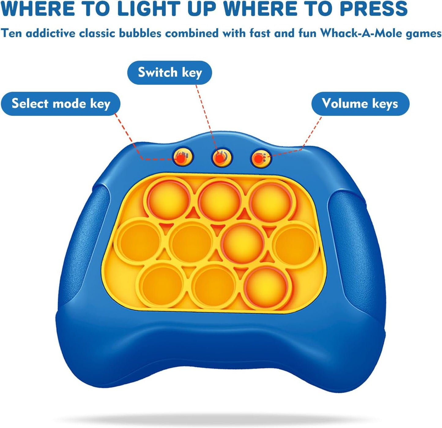 Light Up Bubble Fidget Toy, Electronic Quick Push Game Console, Birthday Gifts for 6 7 8 9 10-12 Year Boys and Girls, Handheld Puzzle Game Sensory Toys for Family Party