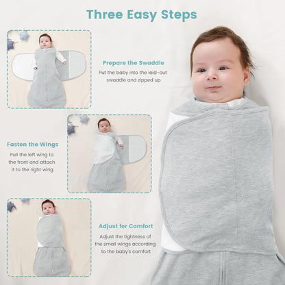 Baby Swaddle Sleep Sack 1.0 Tog 3-in-1 Cotton Baby Swaddle Blanket Wrap for Newborns 6-12 Months