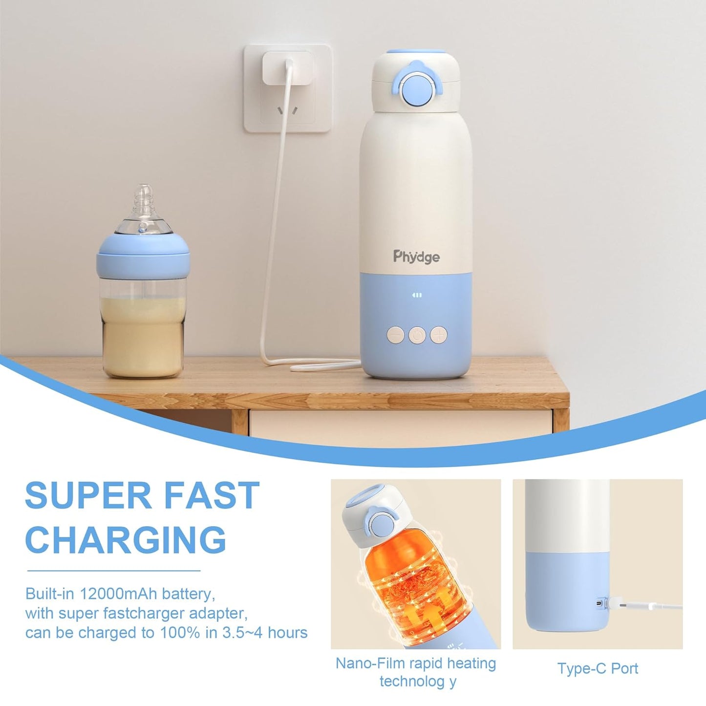 Portable Bottle Warmer for Travel,12.5oz Cordless Baby Milk Warmer on The go for