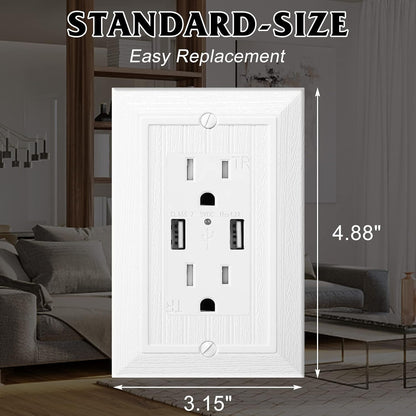 Modern Decorative Wall Plate Switch Plate Outlet Cover, Vintage Retro Wood Grain Design(Single Decorator-4 Pack, White)