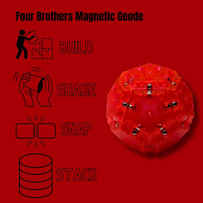 Four Brothers Geode Magnetic Fidget Sphere Set | Mesmerizing 12-Piece Pentagon Design in Red | Fun Desk Gadgets and Quiet ADHD Toys Idea!