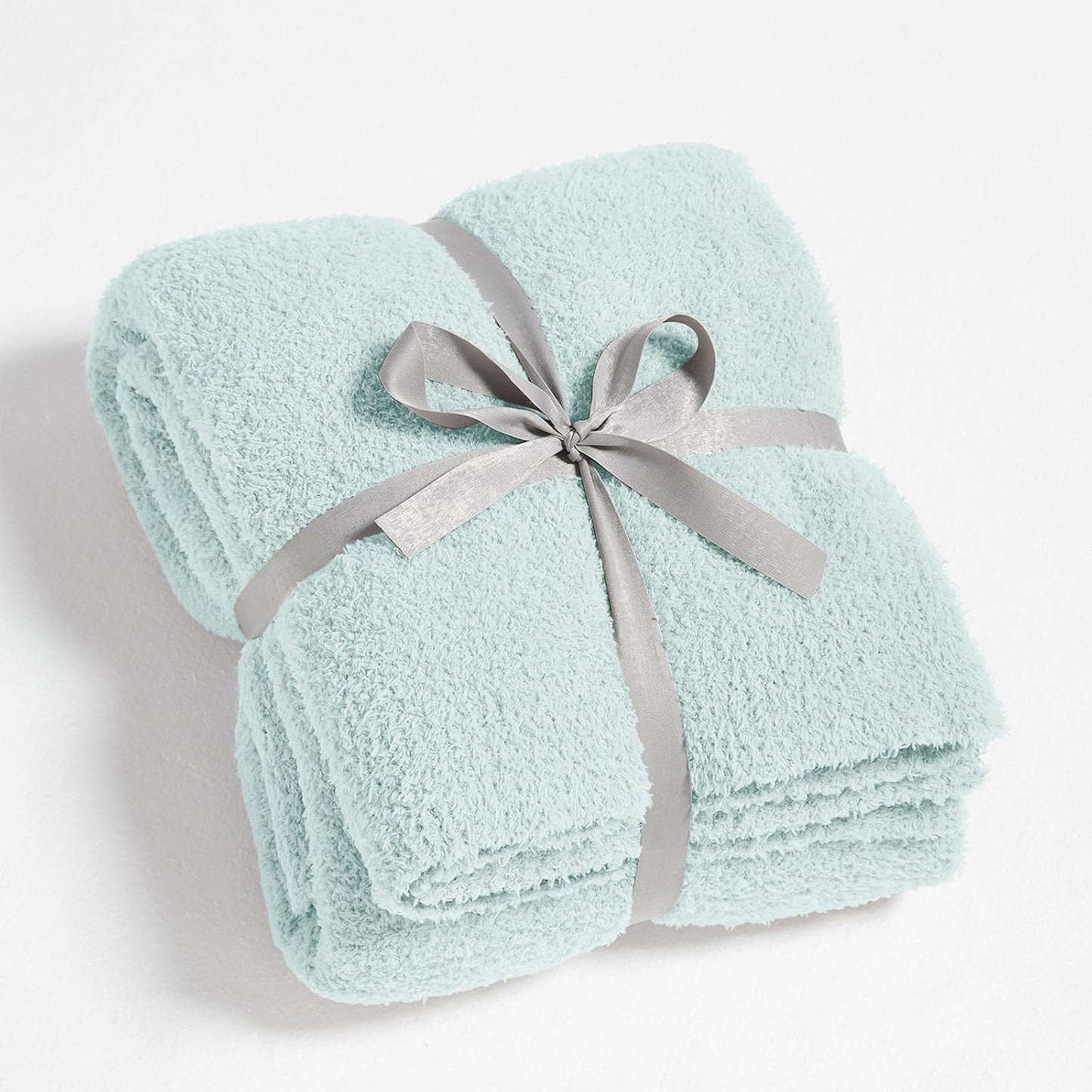 CYMULA Knit Throw Blanket for Couch Sky Blue - Super Soft Lightweight Plush Fuzzy Fluffy Cozy