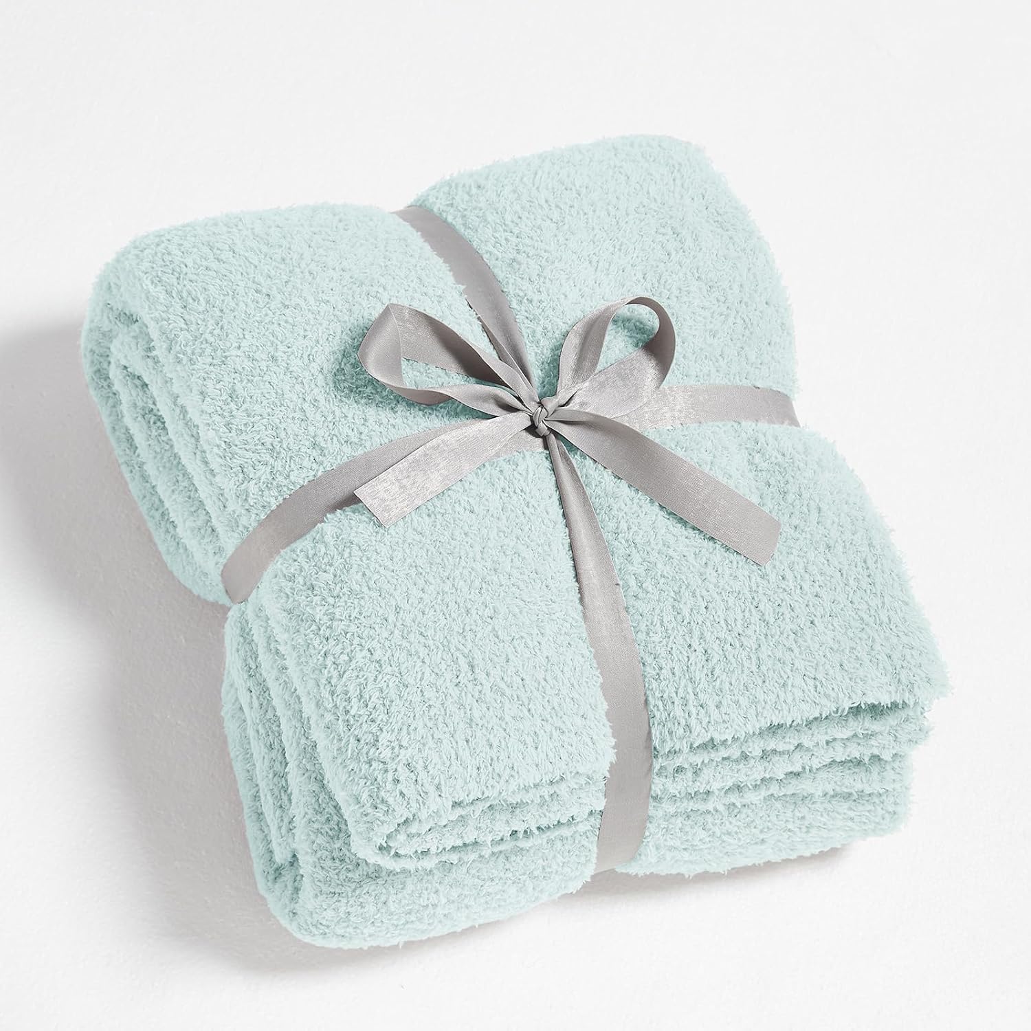 CYMULA Knit Throw Blanket for Couch Sky Blue - Super Soft Lightweight Plush Fuzzy Fluffy Cozy