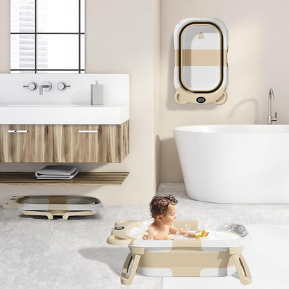 TPN Collapsible Baby Bathtub, Baby Bath Tub with Soft Cushion & Real-Time Thermometer, Baby Bathtub