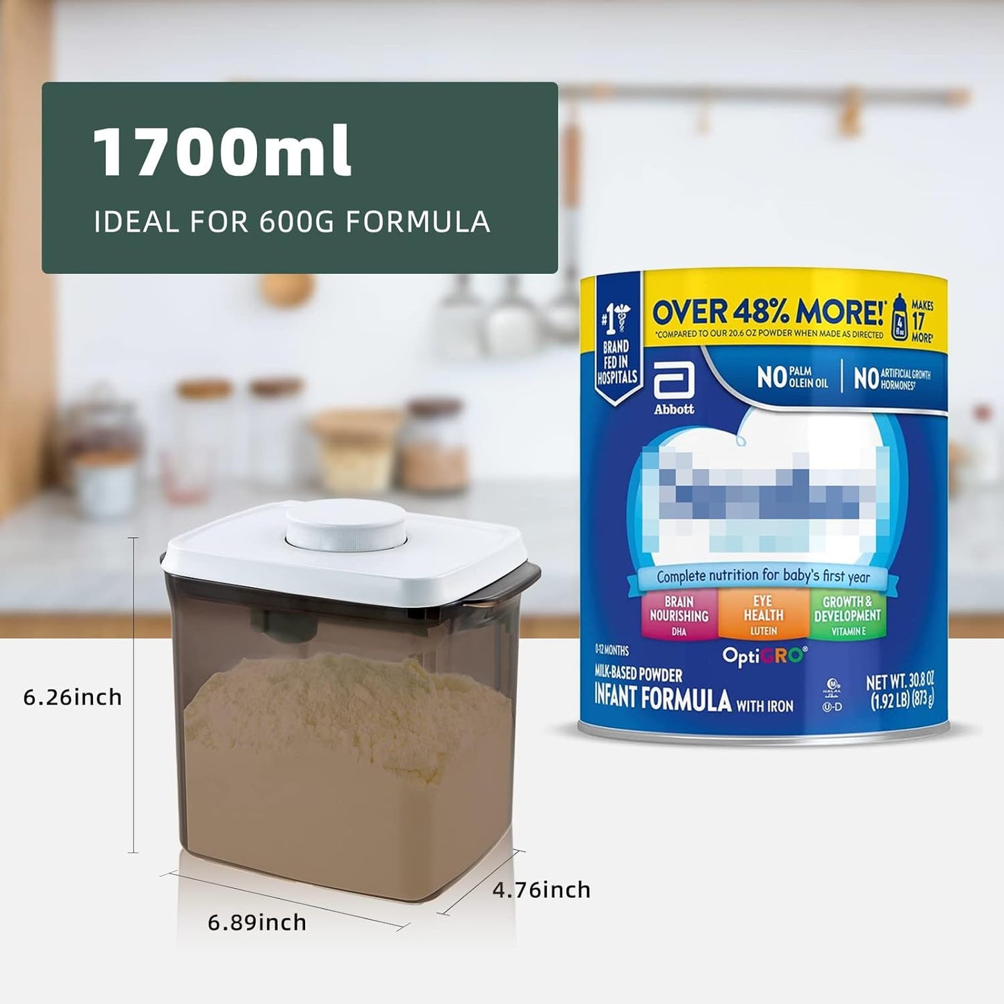 1700ml Airtight Formula Container Pop Up Milk Powder Container Formula Dispenser, 21OZ, 1.32LB