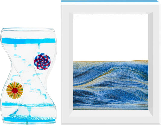Coitak Liquid Motion Bubbler Timer and Sandscape Moving Sand Picture, 2 Pack Liquid Bubbler Relaxing Desk Toys, Moving Sand Art for Home Decor and Office