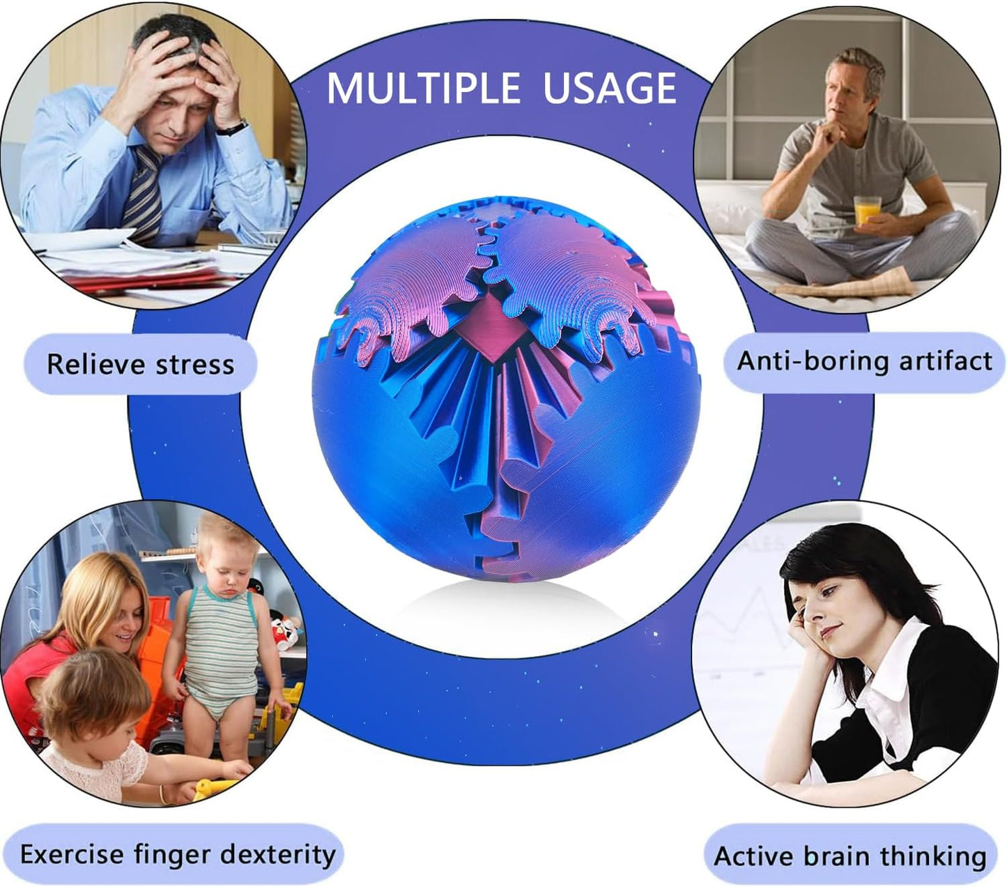 Gear Ball for ADHD 3D Printed Gear Ball Steampunk Whirling Wonder Fidget Toy Gearsphere Gear Ball for Stress and Anxiety Relaxing Fidget Ball Ideal for Sensory Needs and Autism (Laser Red Blue)