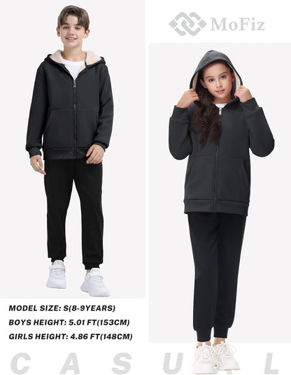 MoFiz Kids Fleece Jackets Sherpa Lined Hoodie Jacket Hooded Zip up Sweatshirt Coats for Boys Girls Winter Casual Outerwear