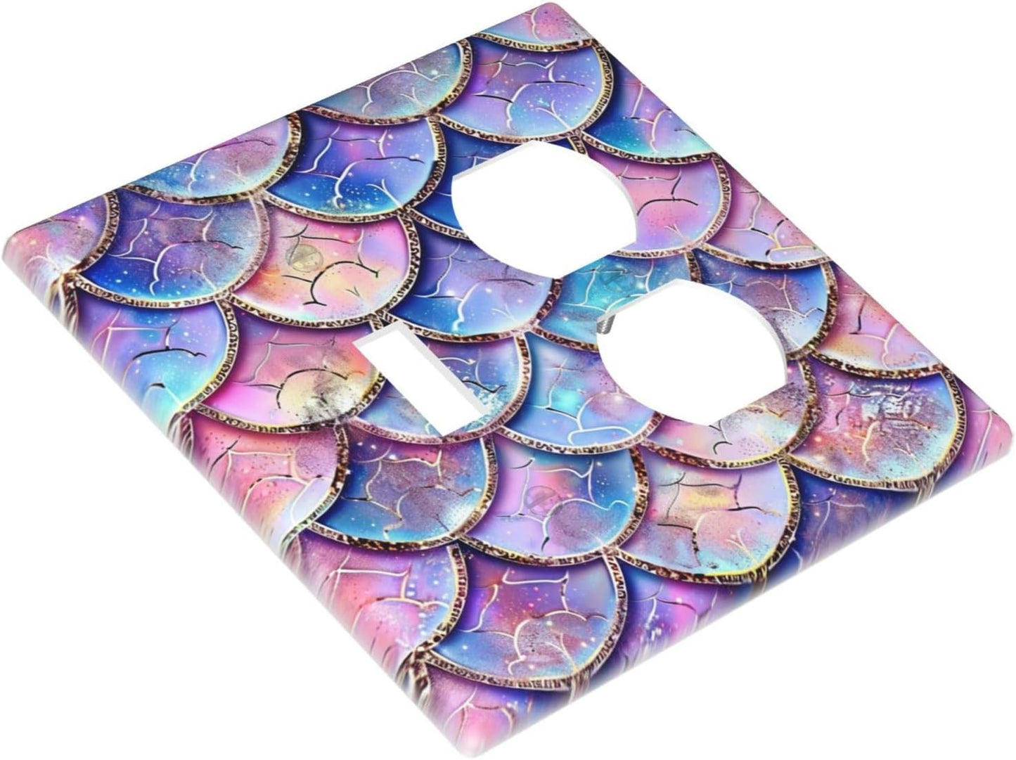 Decorative Outlet Covers Cute Pink Purple Mermaid Scales 2 Gang Wall Plate Cover Single Toggle Duplex Combo Two Switch Light Switch Cover Plate GFCI Faceplate for Bedroom Home Decor