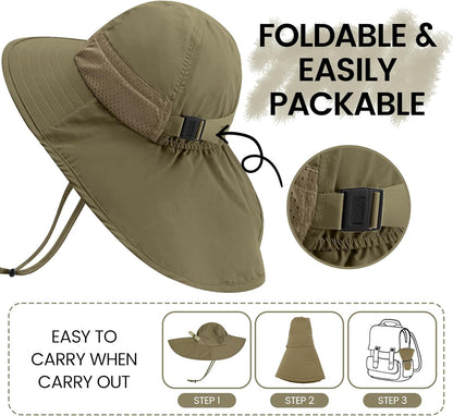 Baby Sun Hat with Neck Flap for Sun Protection Toddler Beach Hat UPF 50+ Outdoors 0-6 Years Boys Girls