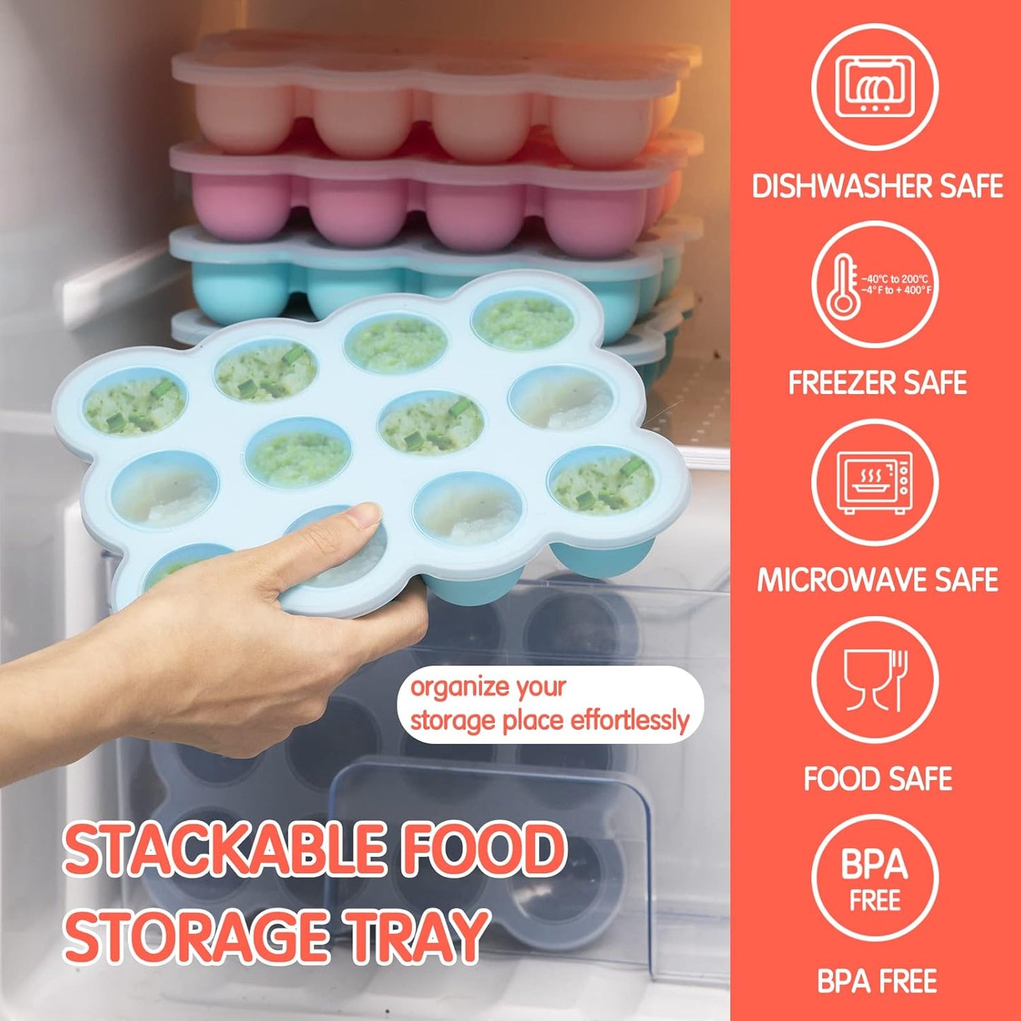 Baby Food Storage Container - 12 x 1.5oz Silicone Baby Food Freezer Tray with Silicone Lid, Perfect