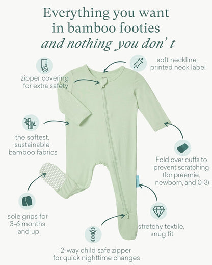 Baby Zipper Footie Pajamas, Supersoft Bamboo Rayon Baby Footed Pjs Boy Girl 0-3-6-9-18-24 Month Coverall Sleepers