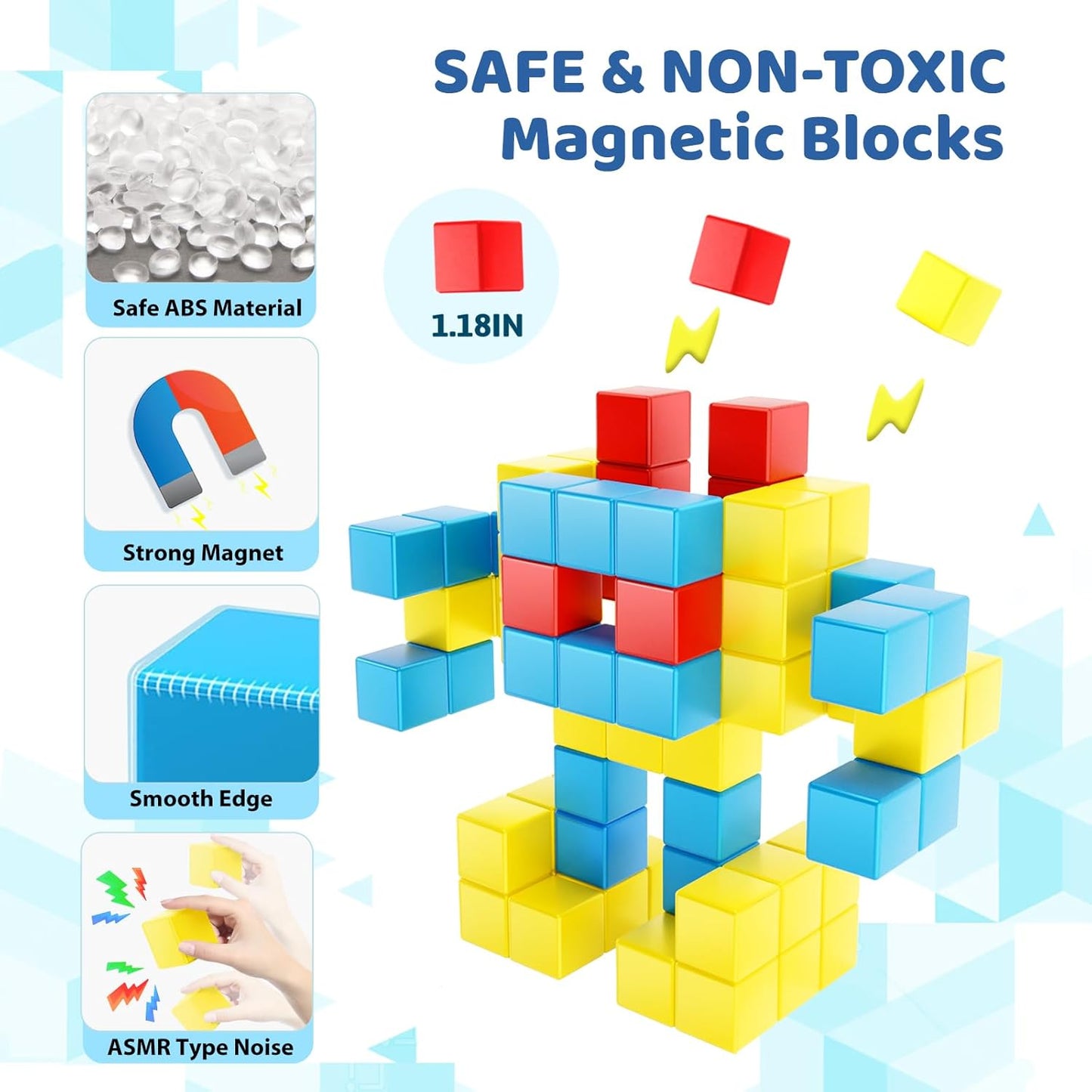 Magnetic Blocks 1.18 inch, Large Magnetic Cube Toy for Sensory STEM Education Preschool Magnet Toys for 3 4 5 6 Year Old Boys and Girls,Christmas Birthday Gifts for Kids Age 3+