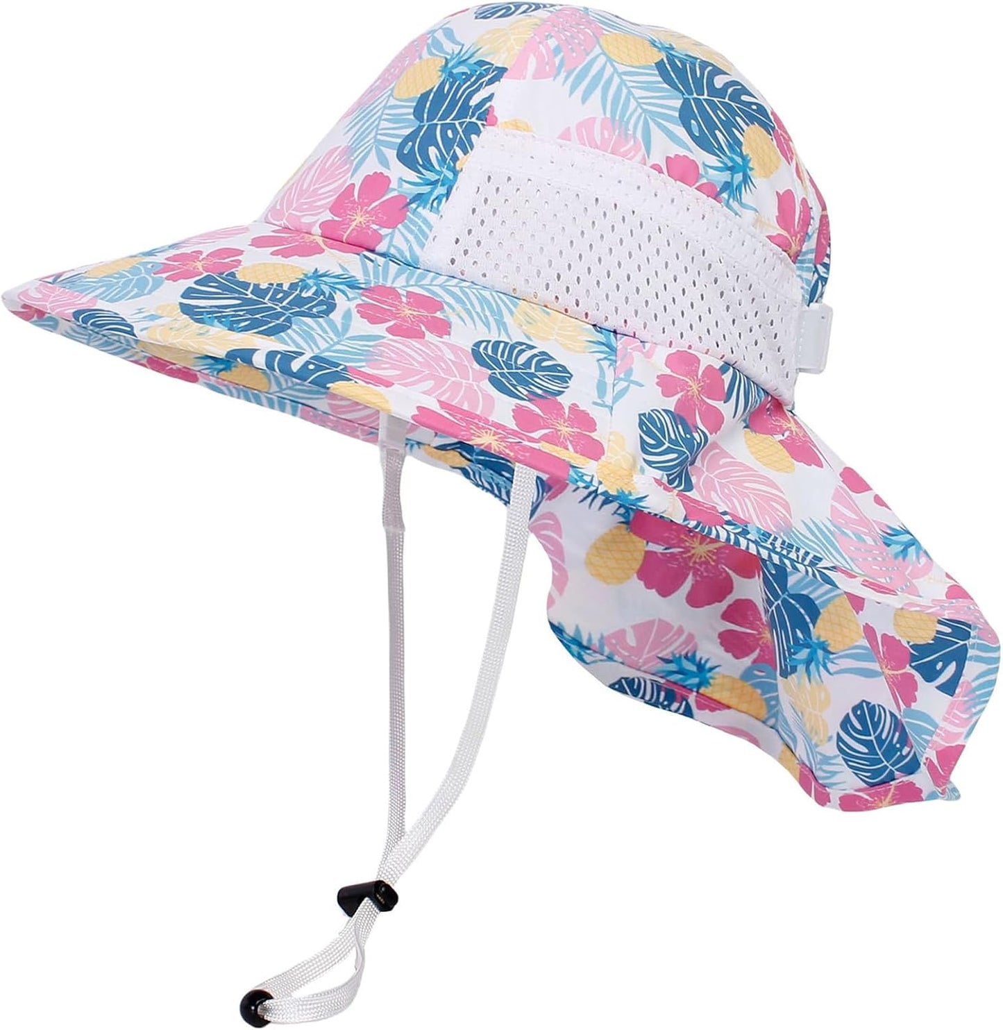 CHUNG Baby Sun Protection Hat Summer Toddler Adjustable UPF 50+ Wide Brim Neck Flap Beach Caps Boys Girls 1-12 Years Kids