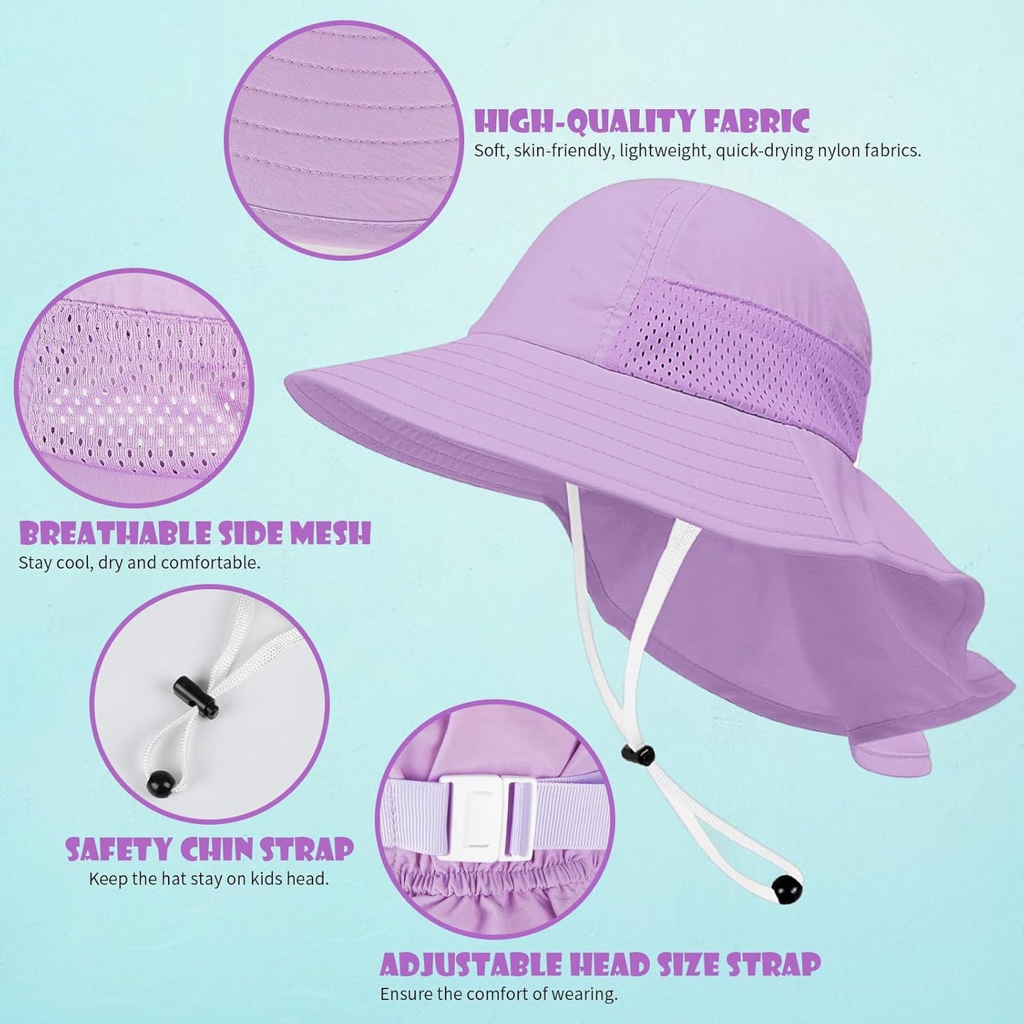 Toddler Baby Sun Hat Kids Summer UPF 50+ for Boys Girls Adjustable Beach Hats with Bucket Wide Brim Age 1-7 Years