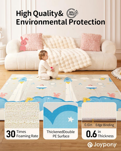 Baby Play Mat,79"X71"X0.6"Extra Large Thick Reversible Foldable Play Mats for Babies and Toddlers,Waterproof Anti-Slip Portable Baby Floor Mat for Tummy Time,Baby Mat for Floor with Travel Bag