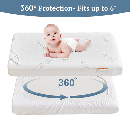 BEDLORE Waterproof Crib Mattress Protector 2 Pack, Ultra Soft Bamboo Viscose Crib Mattress Pad