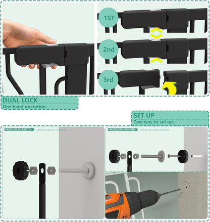 51" Extra Tall Cat Gate for Doorway Auto Close Encrypted Cat Gate 28.5"-48.7" Adjustable Width Pet Gate Include 5.5" and 8.26" Extension Kits No Drilling Pressure Mount Kit