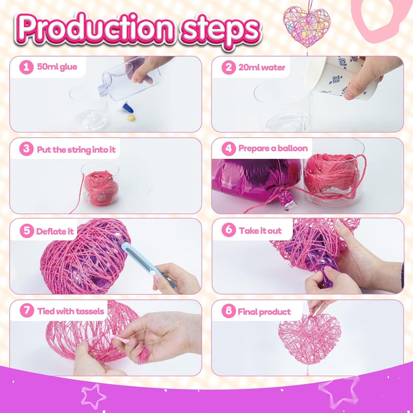 ESOXOFFORE 3D String Art Kit for Kids,Christmas Birthday Gifts for 8 9 10 11 12 Year Old Girls Boys,Arts and Crafts for Girls Ages 8-12 Heart Star Round Lantern Toys 20 Multi-Colored LED Bulbs