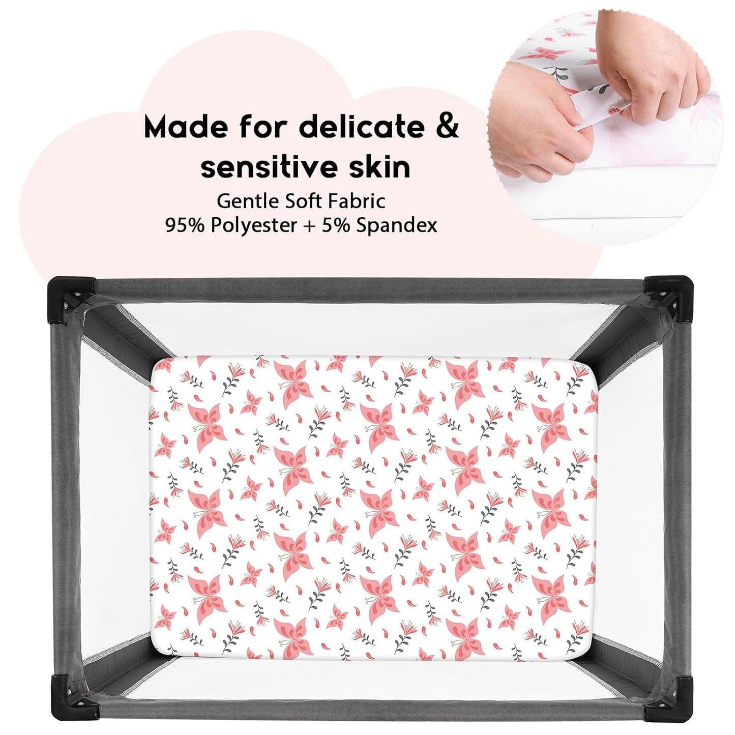 Yoofoss Pack and Play Sheets Fitted, Mini Crib Sheets 2-Pack for Pack N Play Mattress, Stretchy