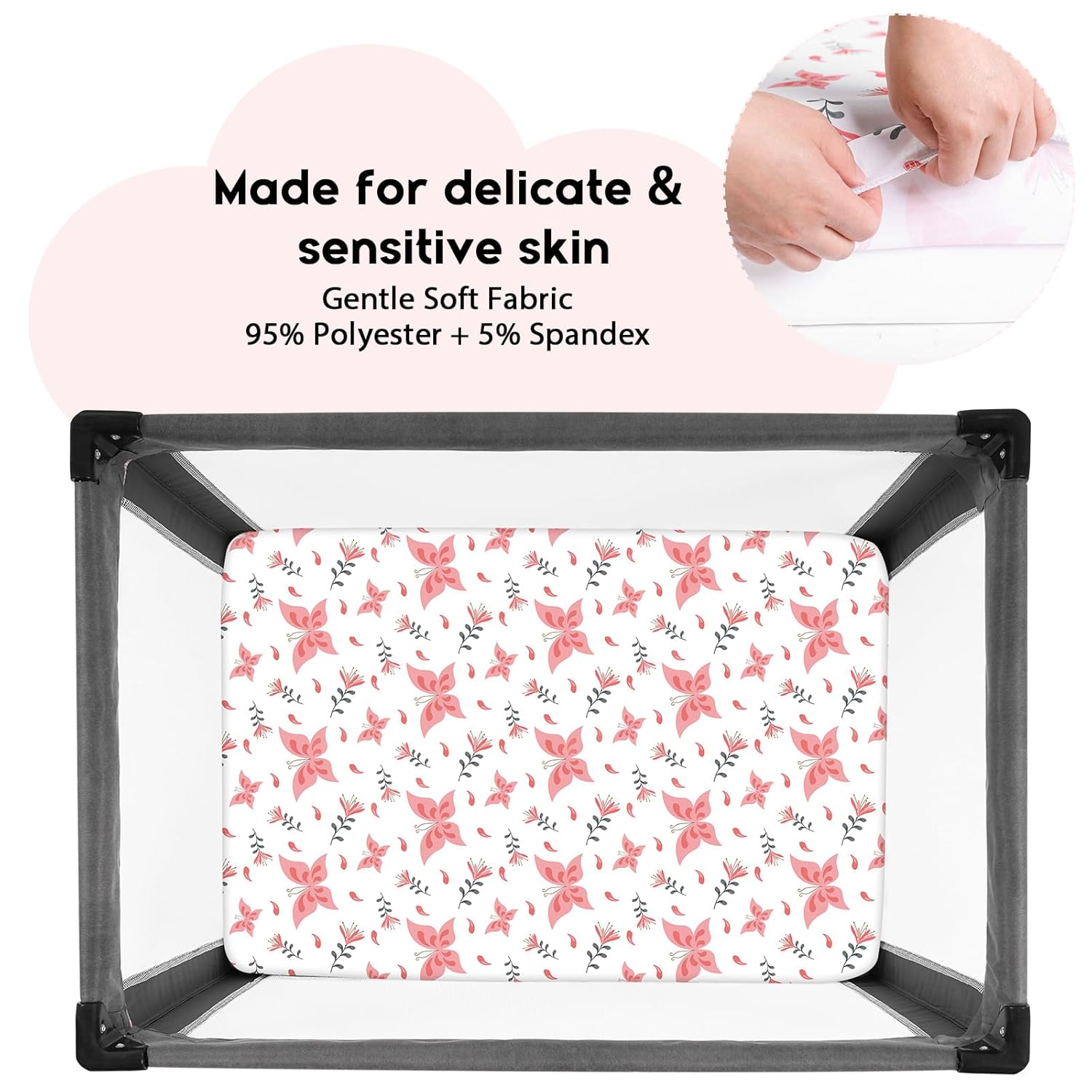 Yoofoss Pack and Play Sheets Fitted, Mini Crib Sheets 2-Pack for Pack N Play Mattress, Stretchy