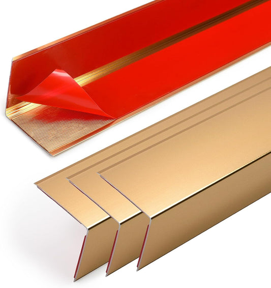 4PCS 45" Aluminum Metal Corner Protectors, Self Adhesive Corner Guards, Metal Wall Edge Protector Strip, Furniture Corner Protectors, Wall Cabinet Baseboard Decoration 45" x 2" (Copper Gold)