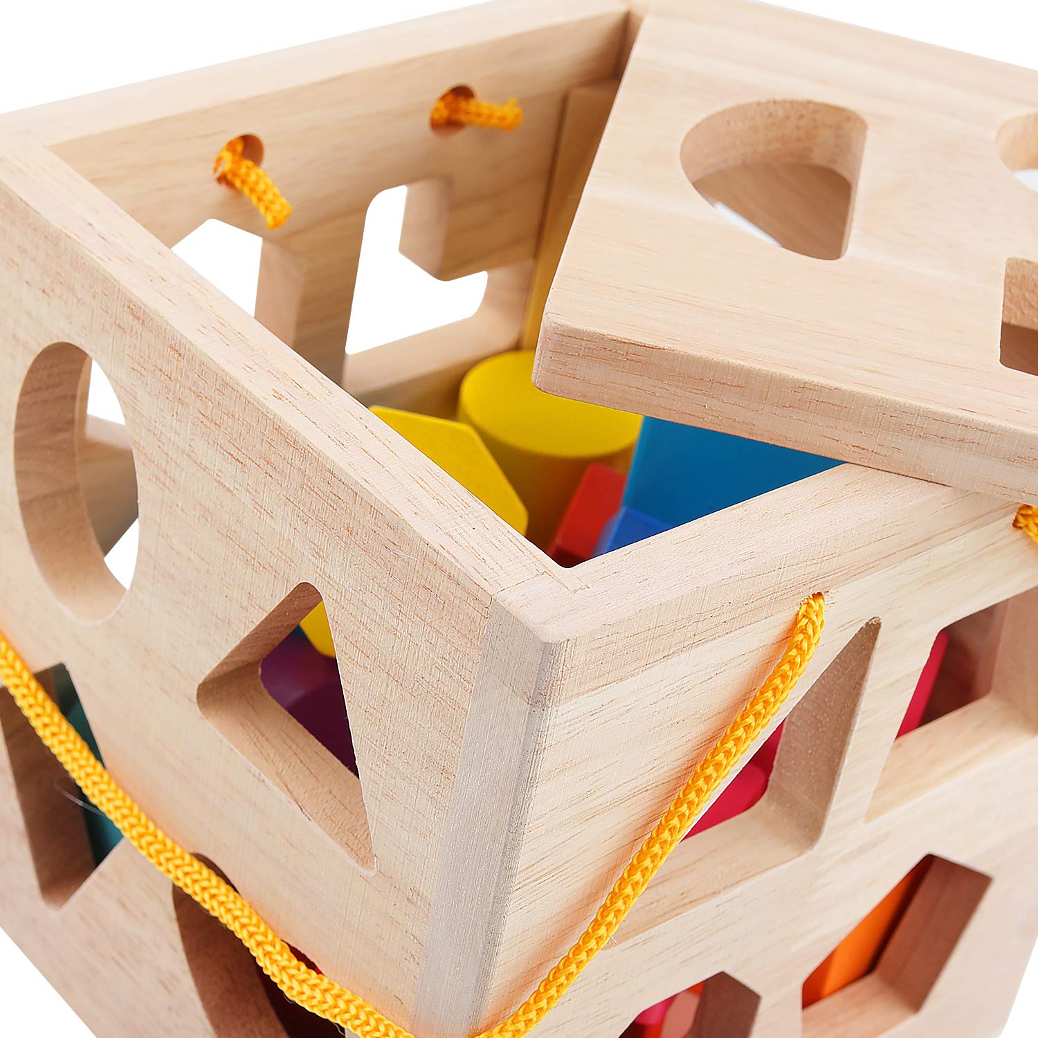 QZMTOY Shape Sorter Toys with 19 Shape Blocks, Classic Wooden Toys for Toddlers Kids, Gift for
