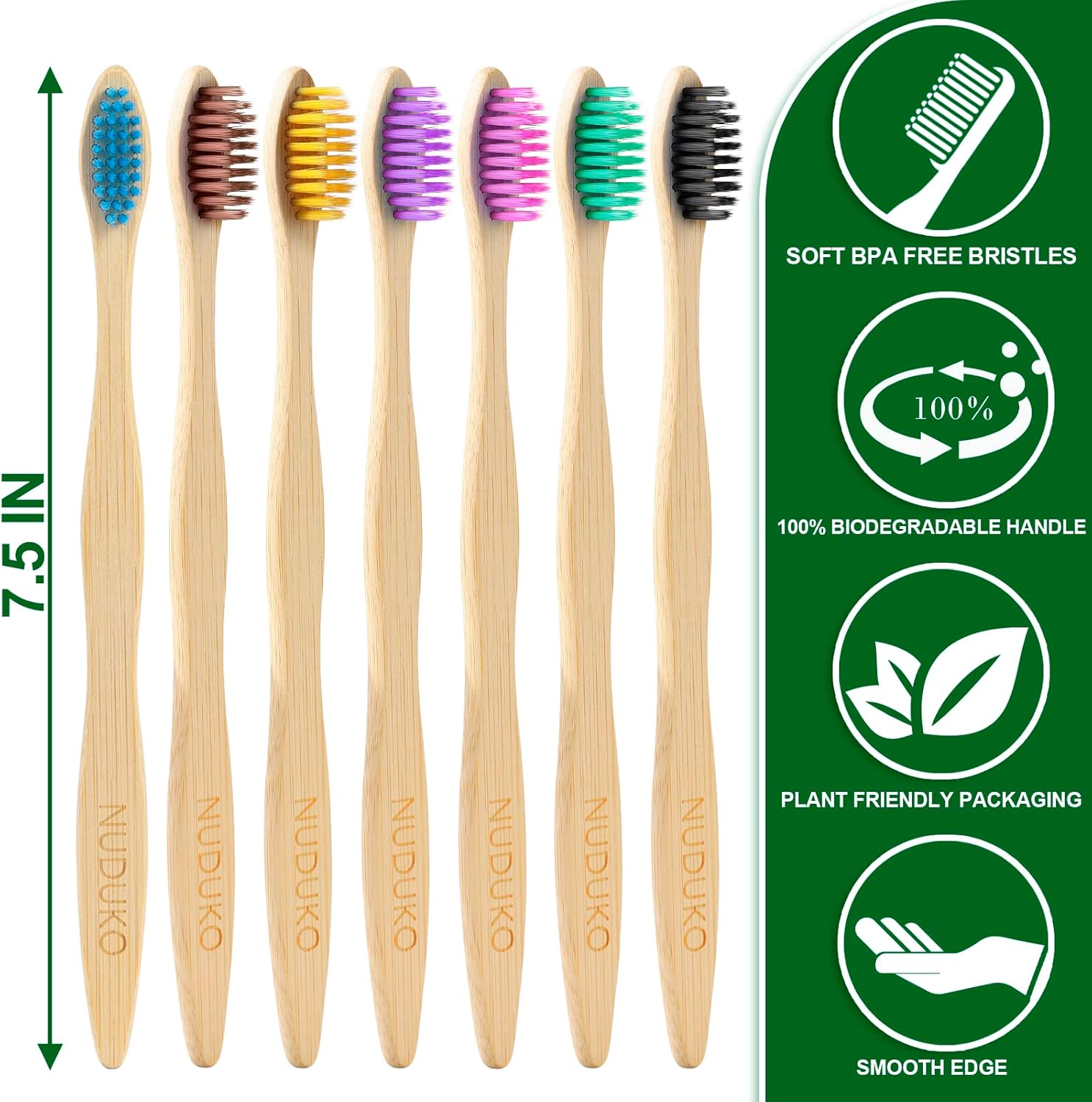 Biodegradable Bamboo Toothbrushes, 10 Piece BPA Free Soft Bristles Toothbrushes, Natural