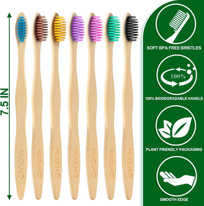 Biodegradable Bamboo Toothbrushes, 10 Piece BPA Free Soft Bristles Toothbrushes, Natural