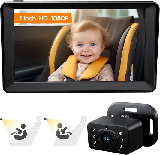 Kidsneed Baby Car Camera 7-Inch Baby Monitor for Car with USB Plug and Play Easy Setup 360 Degree Rotating Backseat Camera Two Kids HD 1080P Rear Facing Seat Cameras