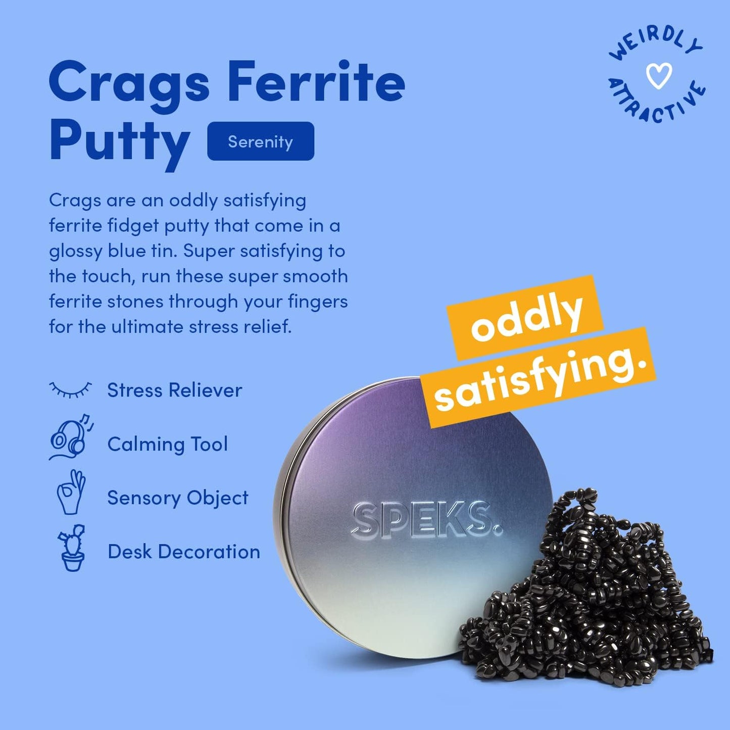 Speks Crags Ferrite Putty | Over 1,000 Smooth Ferrite Stones in a Metal Tin | Fun Quiet Fidget Toys for Adults and ADHD Desk Toys for Office | Blue Gradient, Large