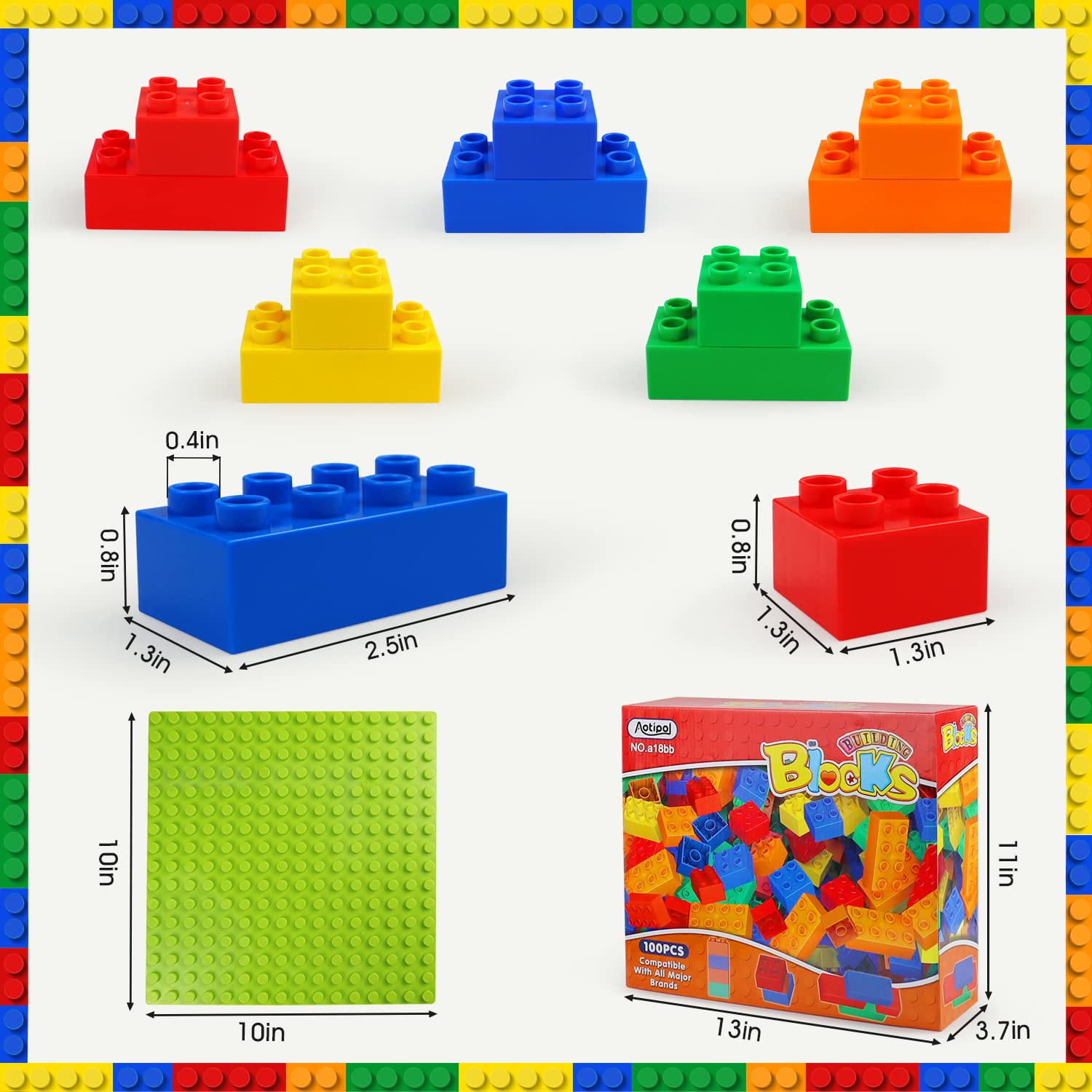 Large Building Blocks for Toddlers Kids Age 2-5, 100 PCS Set with Baseplate