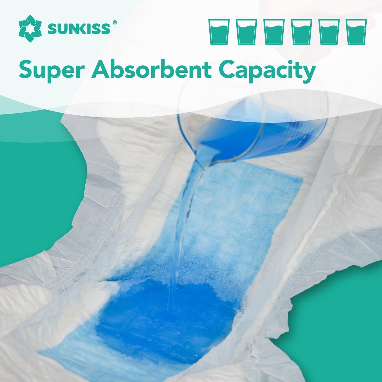 SUNKISS TrustPlus Adult Diapers with Maximum Absorbency, Unisex Disposable Incontinence Briefs with Tabs for Men and Women, Odor Control, XXLarge, 60 Count (4 Packs of 15)